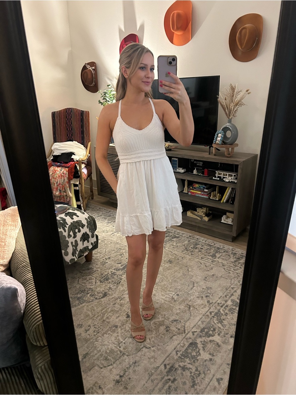 Hollister Cream Smocked Halter Mini Dress — POCKETS!!